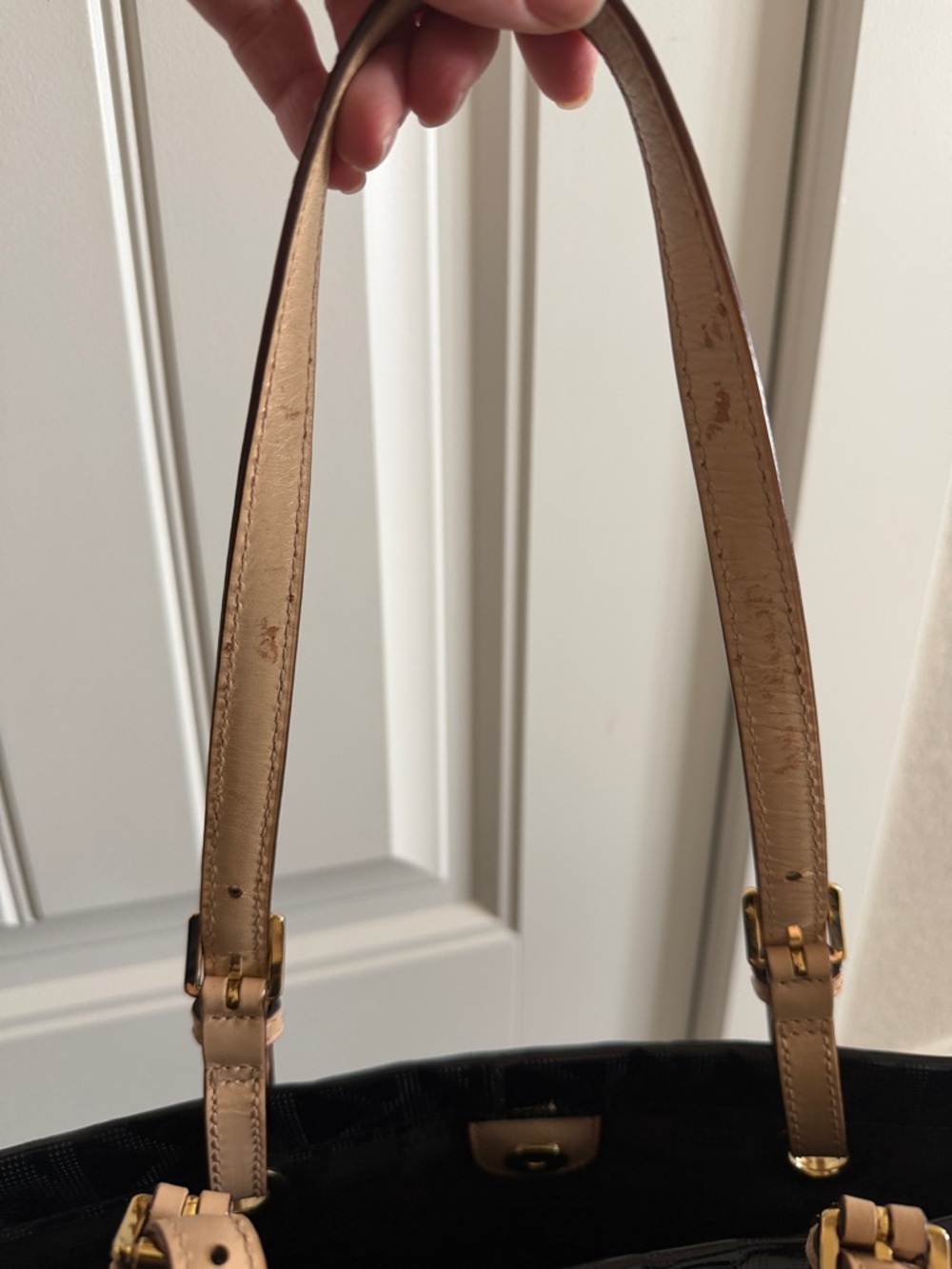 Michael Kors Black Patent Tote with Tan Shoulder Straps - Picture 5 of 5